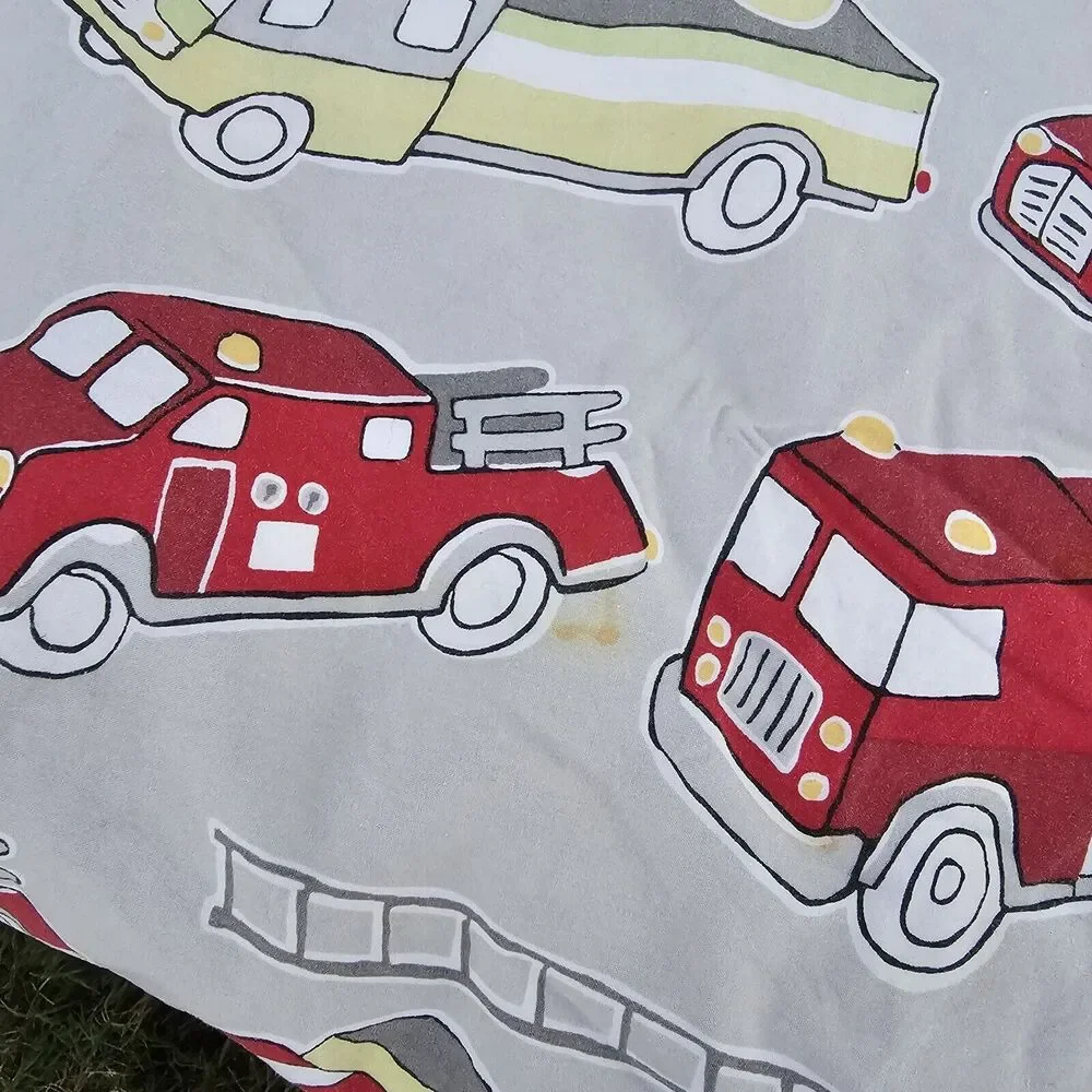 Pottery Barn Kids Full/Queen Fire Trucks Duvet And Single Sham SEE PICTURES!